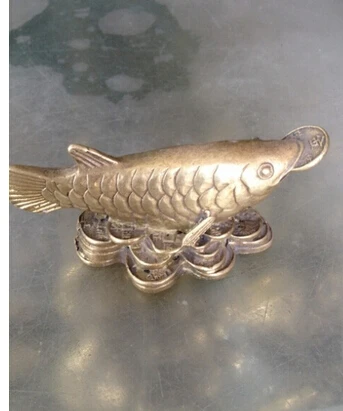 The ancient Chinese sculpture copper pair of feng shui Money carp statues Fine wedding Arts Crafts decoration