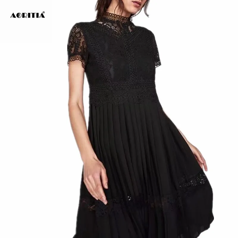 2019 женские летние платья с круглым вырезом черное платье коротким рукавом