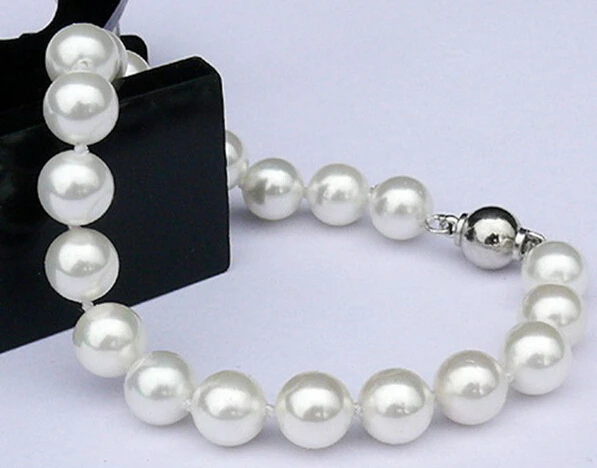 00601 красивый подлинный 8 мм круглый белый жемчужный браслет из ракушек ЮЖНОГО