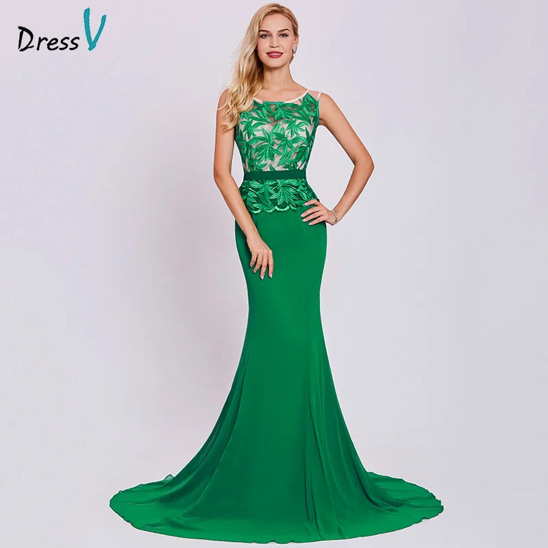 Dressv dark green long evening dress cheap scoop neck embroidery sleeveless wedding party formal dress mermaid evening dresses - Цвет: Dark Green