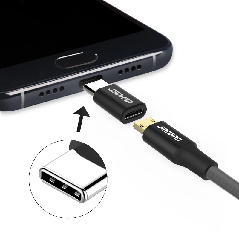 JianHan Реверсивный кабель Micro USB с Type C конвертер для синхронизации данных и