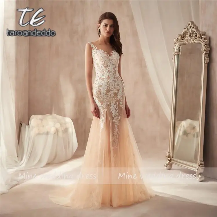 Same as picture Великолепный Тюль& Lace Bateau Neck прозрачные облегающее платье Кружевные Аппликации Шампанское вечернее платье vestido de formatura - Цвет: Same as picture