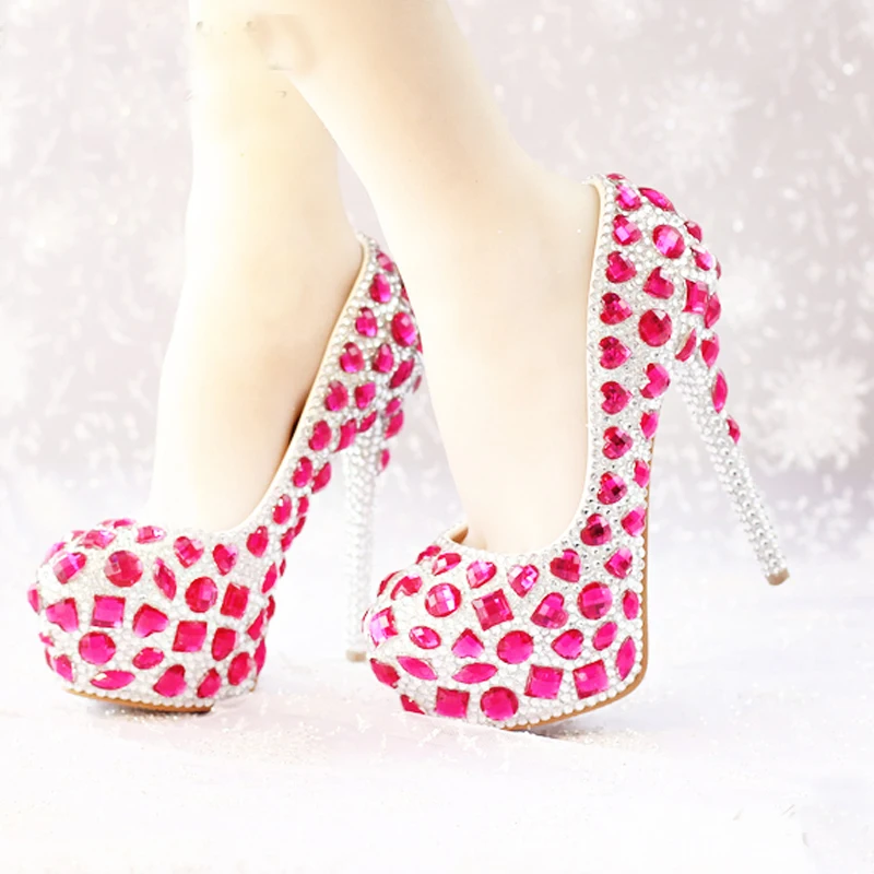 Женские модельные туфли на высоком каблуке розовые платформе со стразами 2018|pink