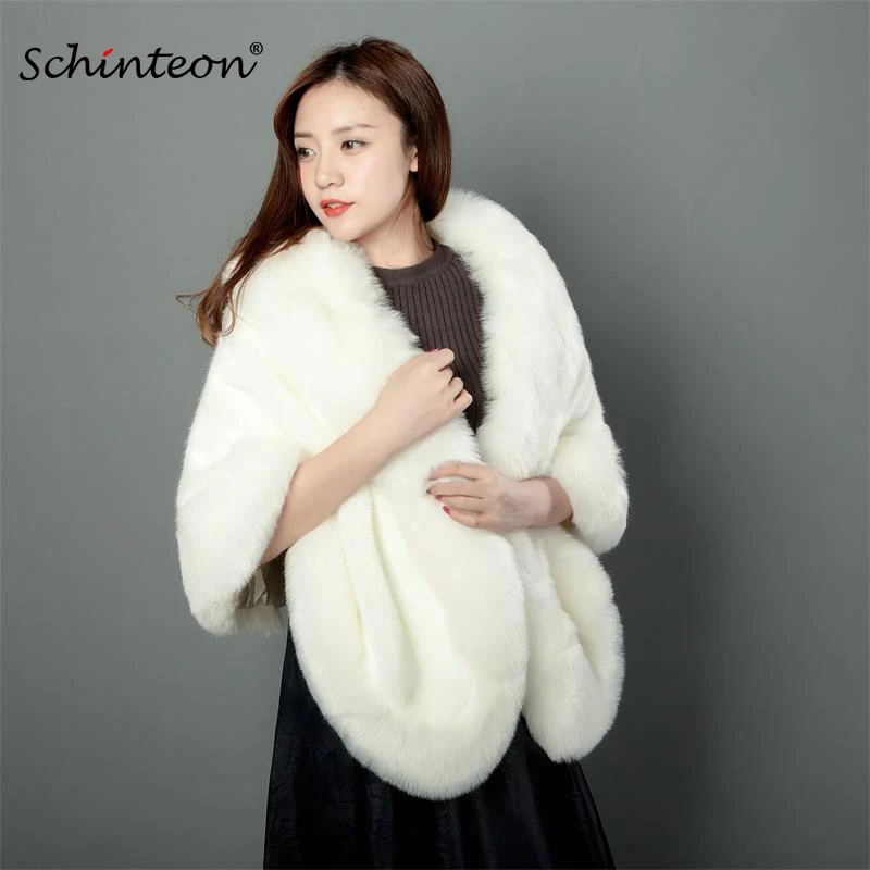 Меховое пончо накидка из искусственного лисьего меха с кроличьим мехом для
