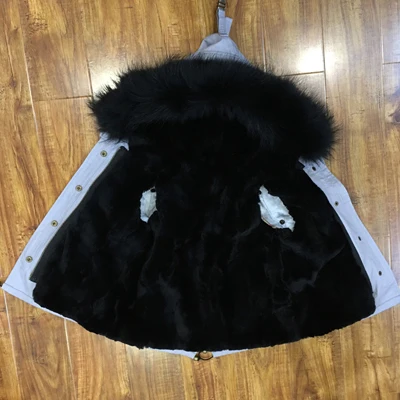 Grey Black Брендовые зимние теплые куртки для мальчиков и девочек детская одежда на весну и осень детская Толстая куртка с капюшоном Детская верхняя одежда с натуральным мехом - Цвет: Grey Black