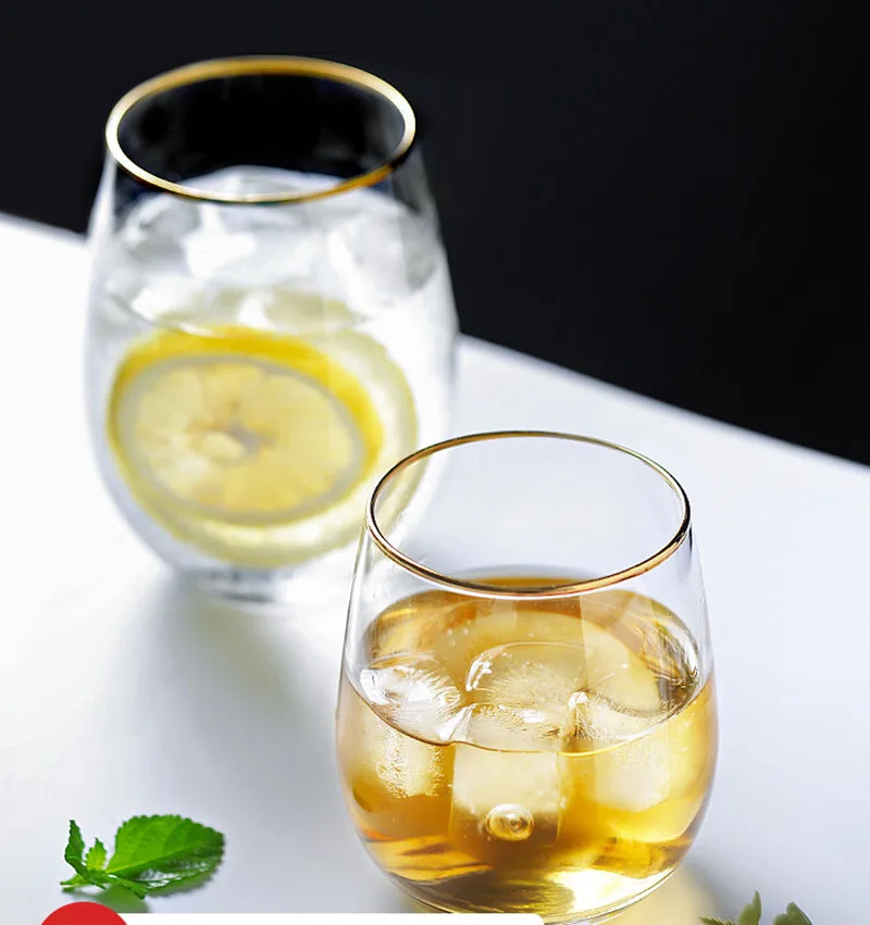 Glass Water Cup Egg-shaped Golden Rim Wine Coffee Wedding Tableware Bar Drinkware Lemon | Дом и сад