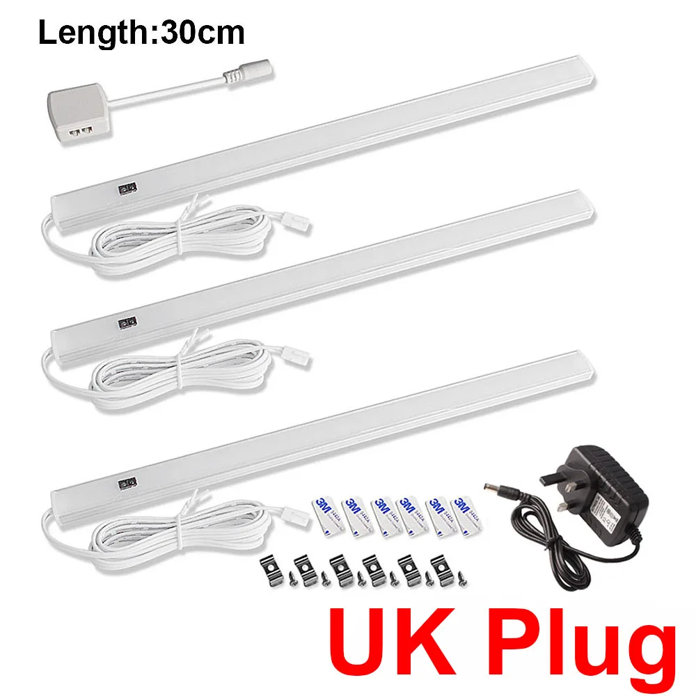 3x30cm-UK Plug 12 В сенсорный светодиодный светильник для кухонного шкафа, лампа с датчиком движения для рук, барный светильник, шкаф для спальни, шкаф, светильник, s светодиодный светильник, лампада - Color: 3x30cm-UK Plug