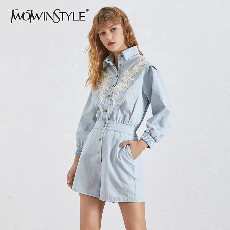 TWOTWINSTYLE пляжный костюм с вышивкой для женщин воротник лацканами длинный рукав