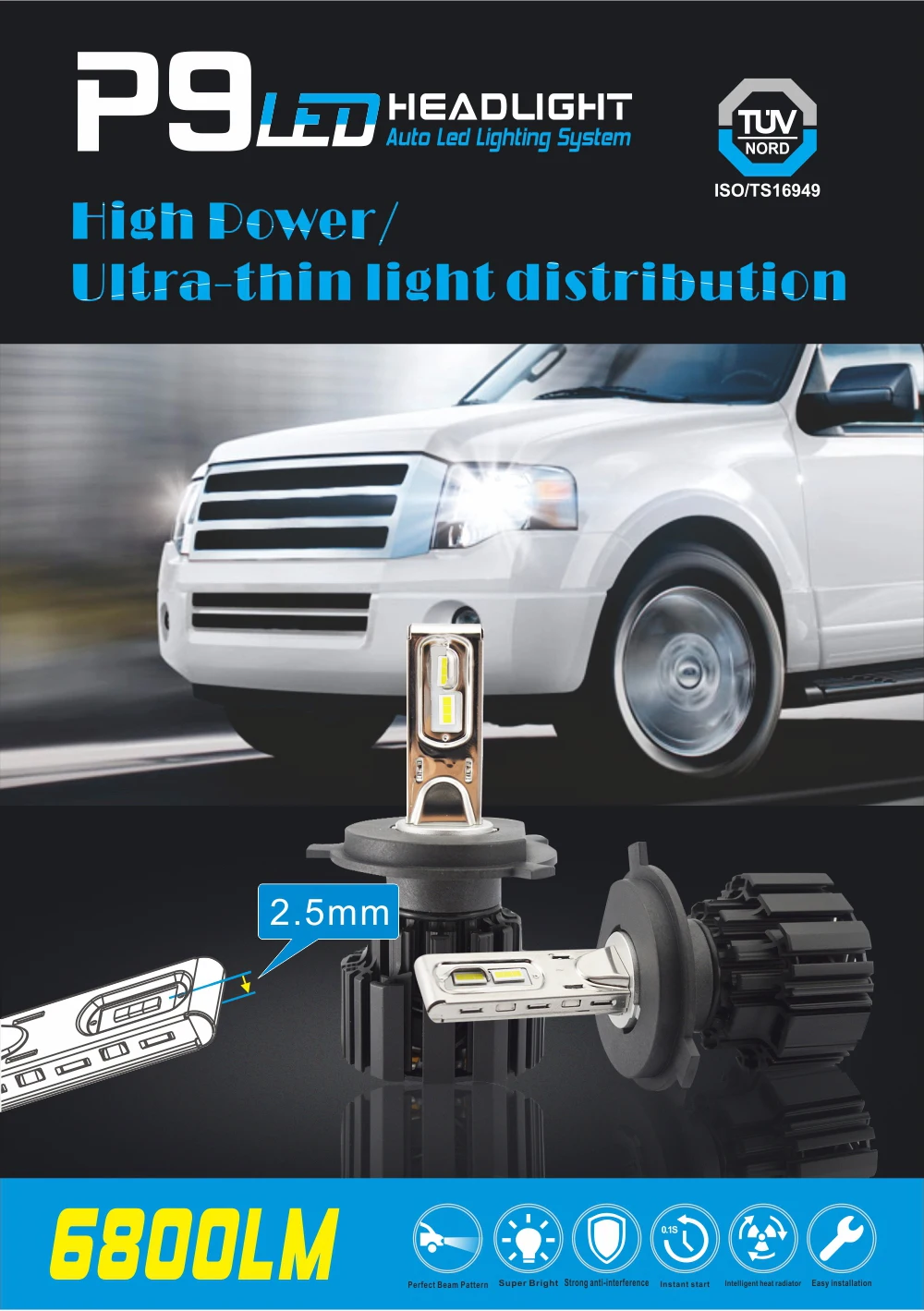 1 комплект передние светодиодные лампы H4 CSP FLIP LED CHIPS P9 H7 H8 H9 H11 9005 9006 9012 светодиодный