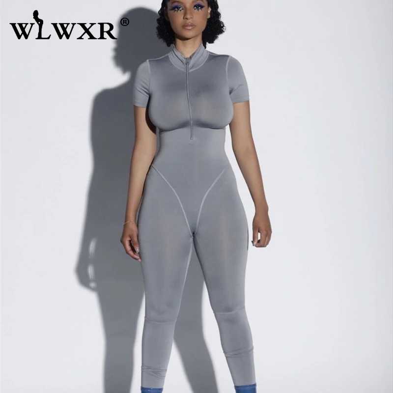 Женский полосатый комбинезон WLWXR черный обтягивающий на молнии для фитнеса улицы