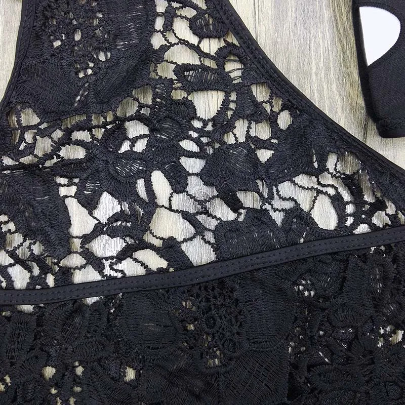 Новый сексуальный сетчатый купальник женский кружевной танкини комплект из трех