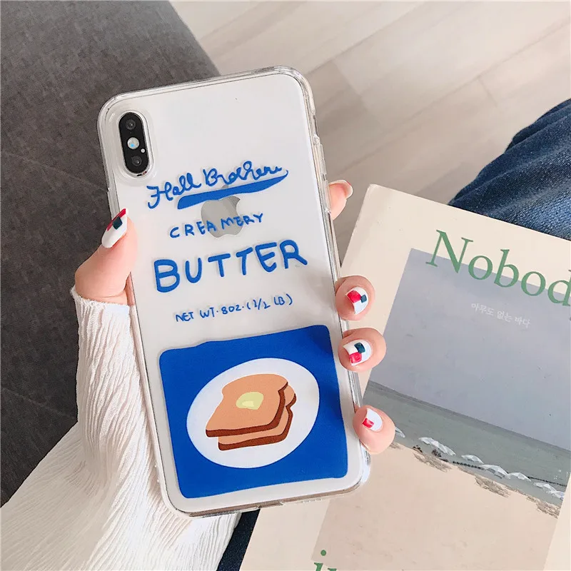 Чехол для iphone X 6 S 7 8 Plus полностью прозрачный чехол из ТПУ с узором хлеб пары XR XS MAX |