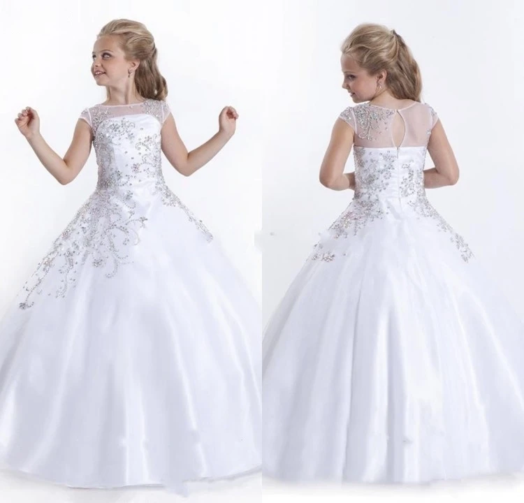 2016 КОКО Новый Дизайн Дешевые Pageant Платья С Белым Cap SleeveTaffeta Аппликации Бальное
