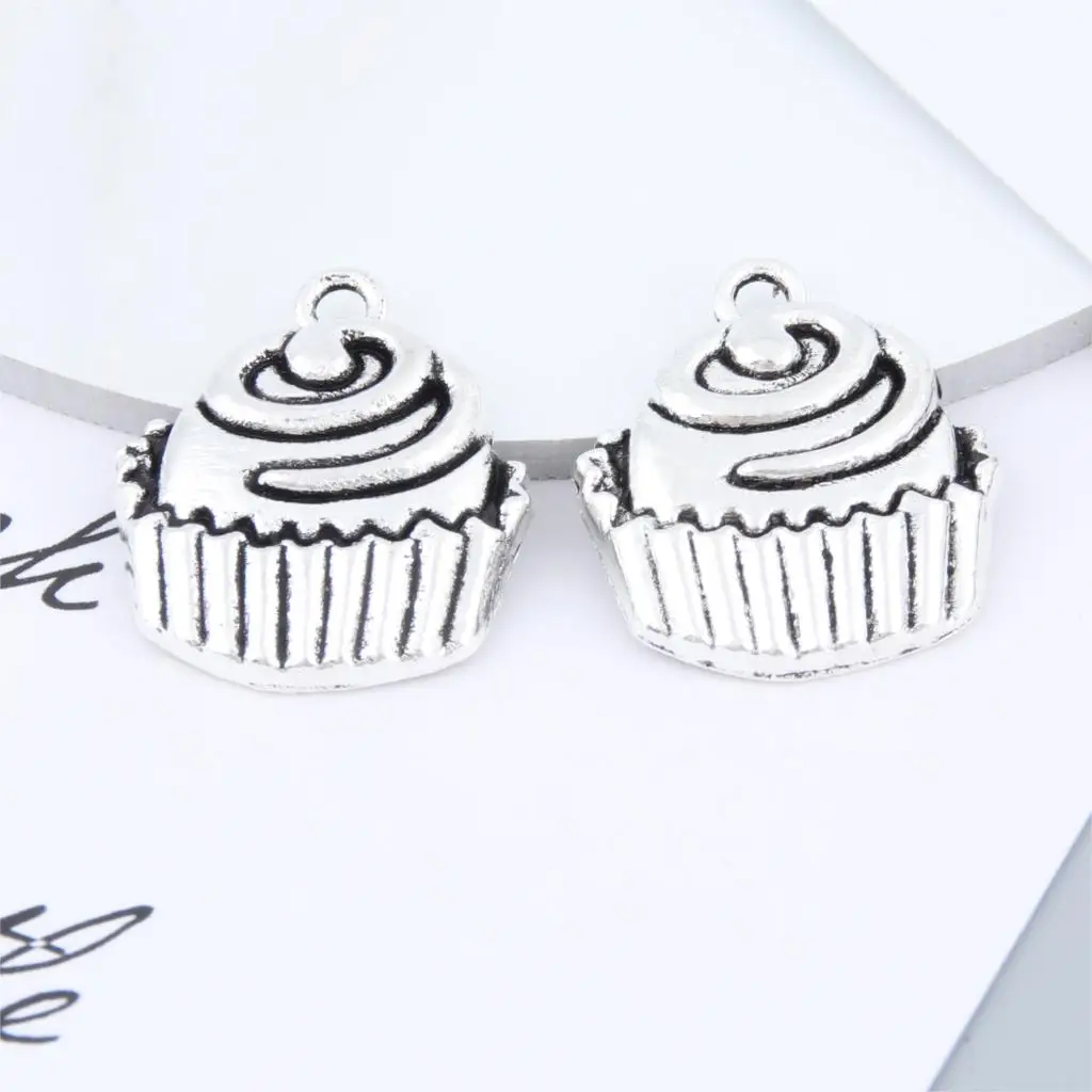 20Pcs Silver Color Exquisite Baking Cupcake Charms Making Dessert Bakers Pendnt Women Necklaces Jewelry Supplies 23X19mm A3172 | Украшения