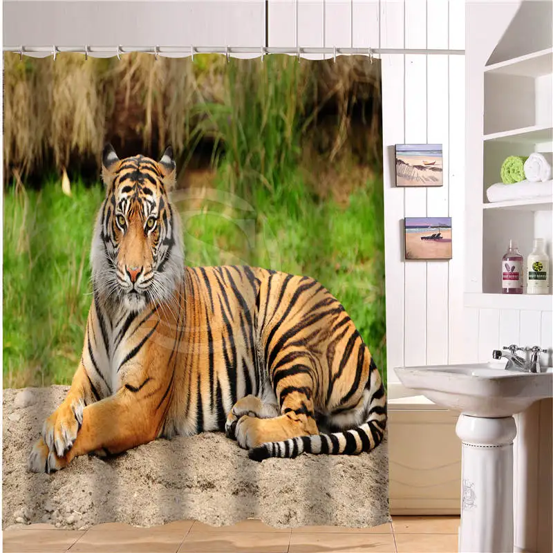 Занавеска для душа Sumatran Tiger водонепроницаемая Шторка ванной из полиэстера с 3D