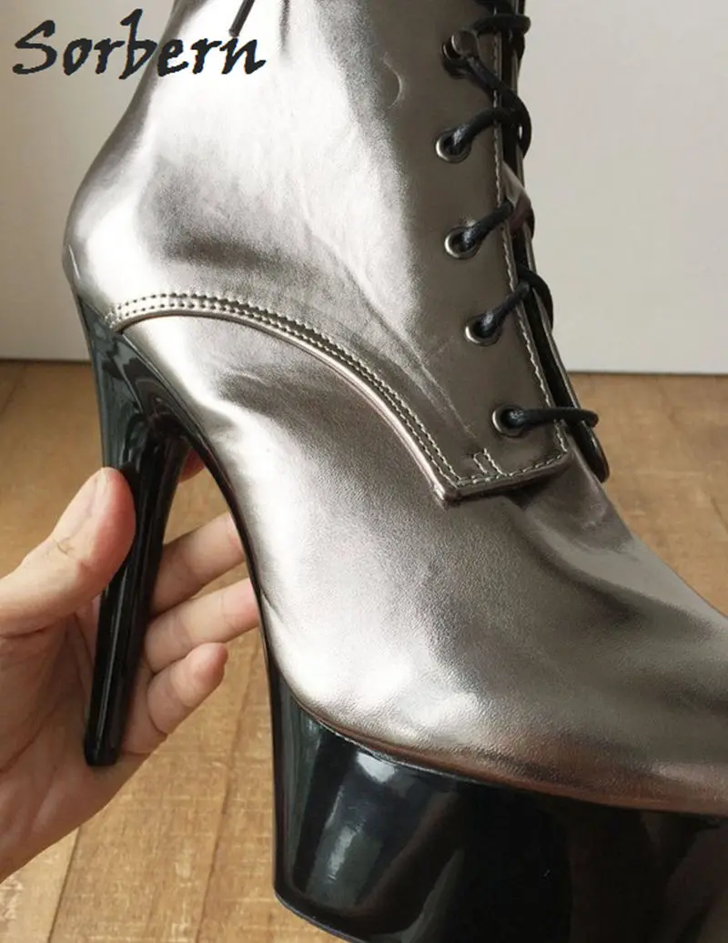 Sorbern Metallic Champagne Club Heels Boots For Women 2019 Platform Shoes Big Size Heel Boot 11 | Обувь