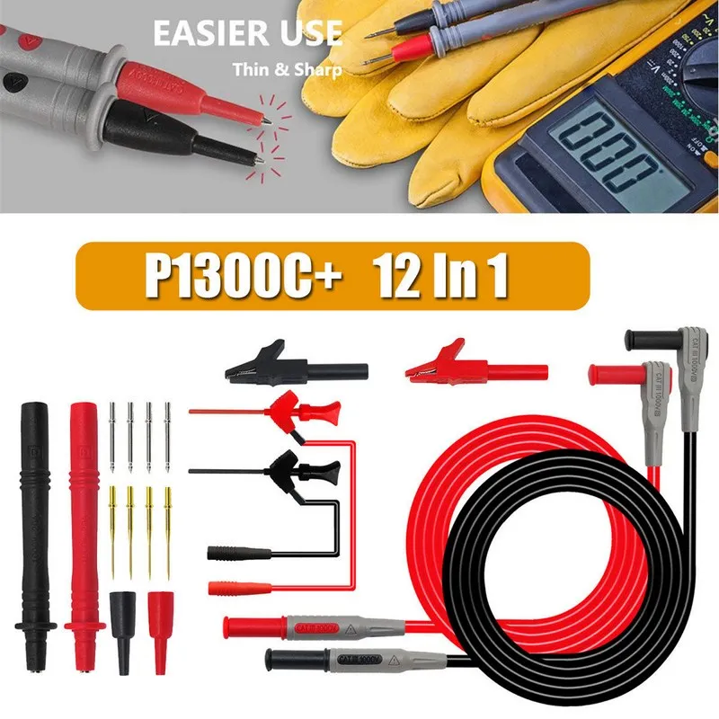 

P1300b P1300c 12-in-1 Multi-function Multimeter Pen Line Super Multimeter Probe Replaceable Probe Alligator Clip for Multimeter