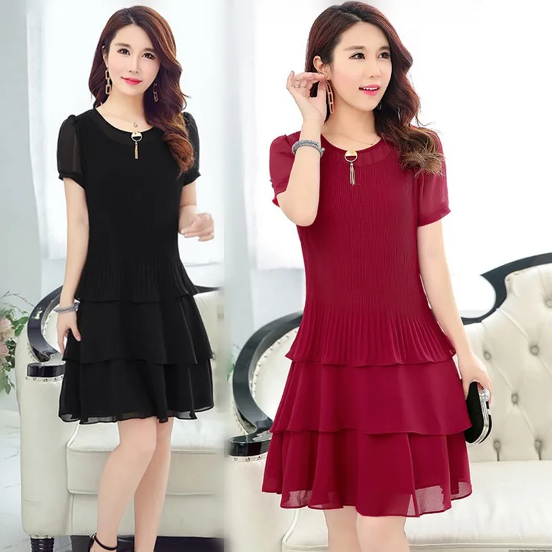 Новинка 2019 Летние шифоновые платья для женщин среднего возраста Корейская