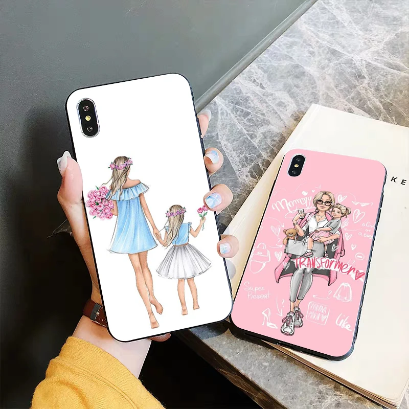 Black Brown Hair Baby Mom Girl Silicone Case for iPhone 5 SE 5S 6 6S Plus 7 8 11 Pro X XS Max XR | Мобильные телефоны и