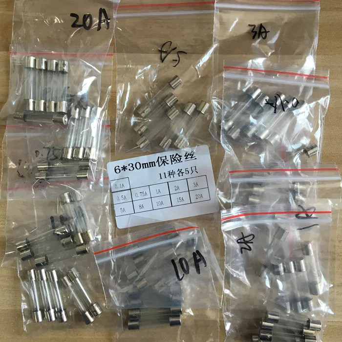 6*30 Fast Quick Blow Glass Tube Fu se Assortment Kit 6x30MM 0.1A 0.75A 0.5A 1A 2A 3A 5A 8A 10A 15A 20A/250V Free Shipping IC | Электронные
