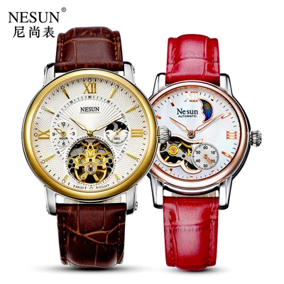 Швейцарские часы Nesun Hollow Tourbillon для мужчин и женщин, роскошные брендовые автоматические механические часы для влюбленных, сапфировые часы 9091-L - Цвет: Item 1