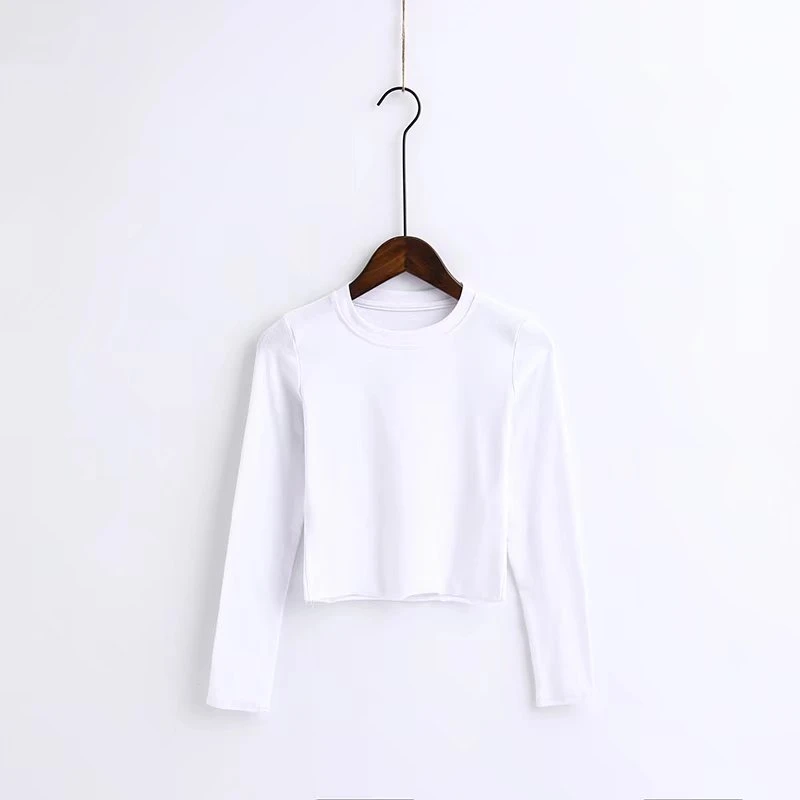 Женские топы с длинным рукавом и круглым вырезом трикотажный женский короткий