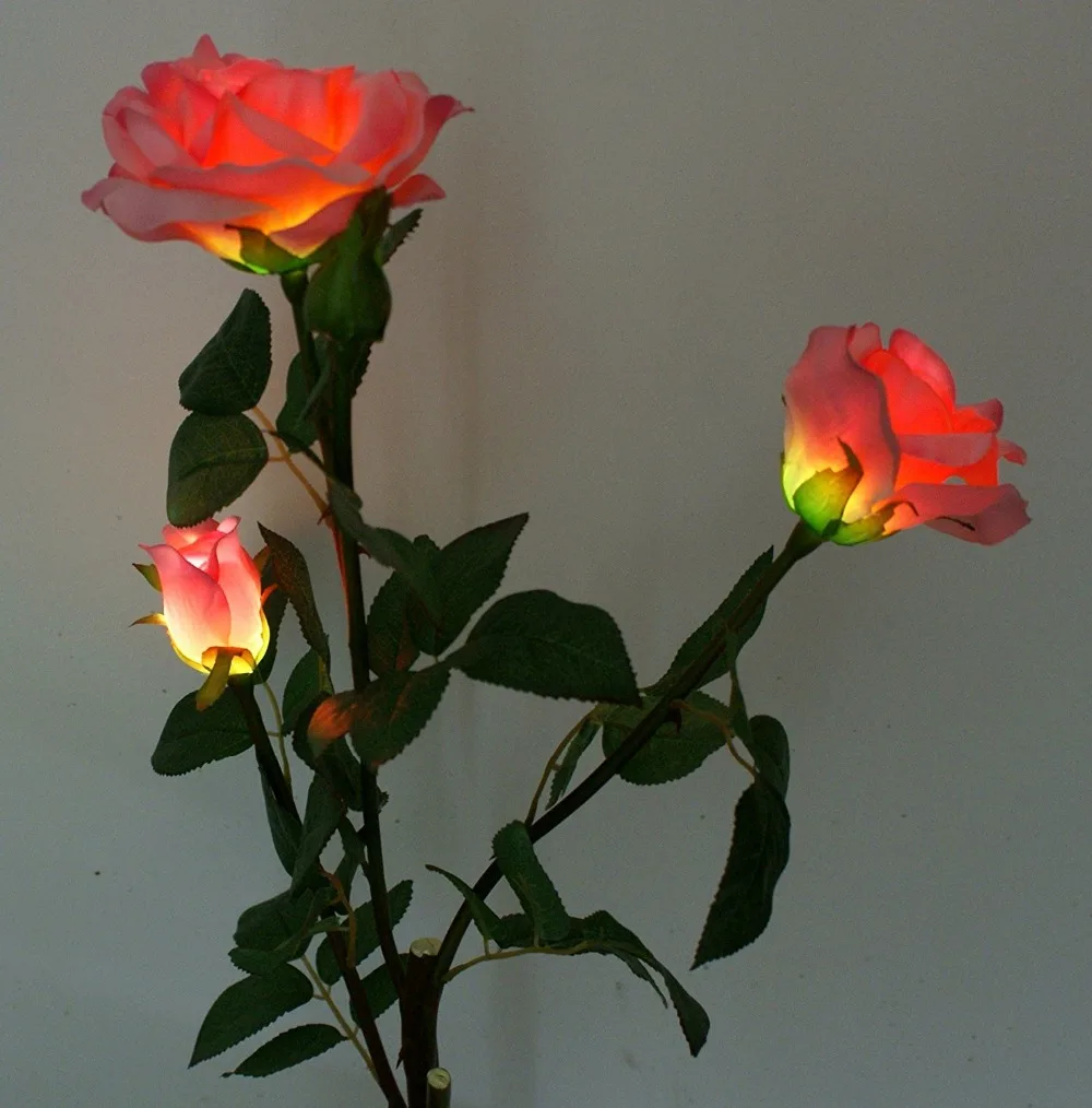 

SOLLED Solar Powered 3 LED Rose Flower Lights Garden Outdoor Decorative Decor Landscape Rose Light Path Lamp