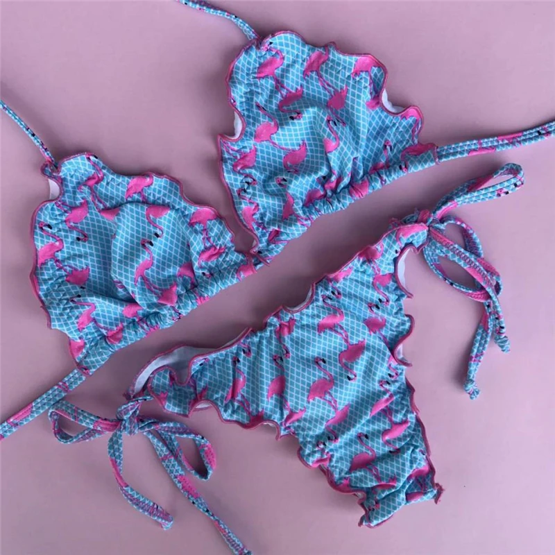 2018 Женский комплект бикини сексуальный Фламинго с принтом &quotкокосовое дерево&quot