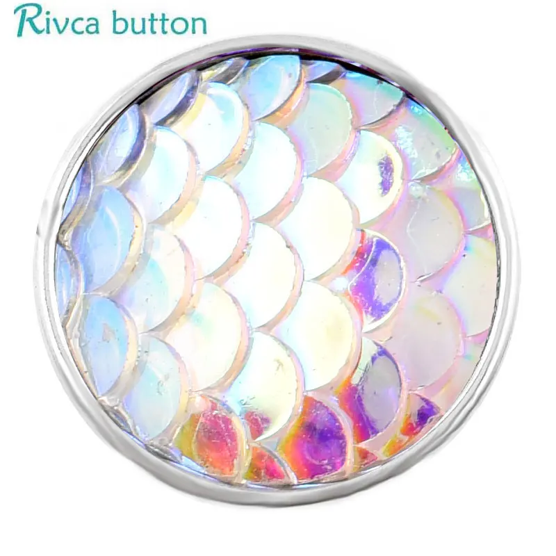 Rivca D04361 18 мм кнопки Красочные Сияющий рыбьей чешуи шарма Кожа сплав браслет
