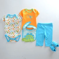 2021 payifang baby boys clothes short sleeve suits 5 pieces set dinosaur bodysuitshirtpantsockbib 4pcs sets bebe jumpsuits