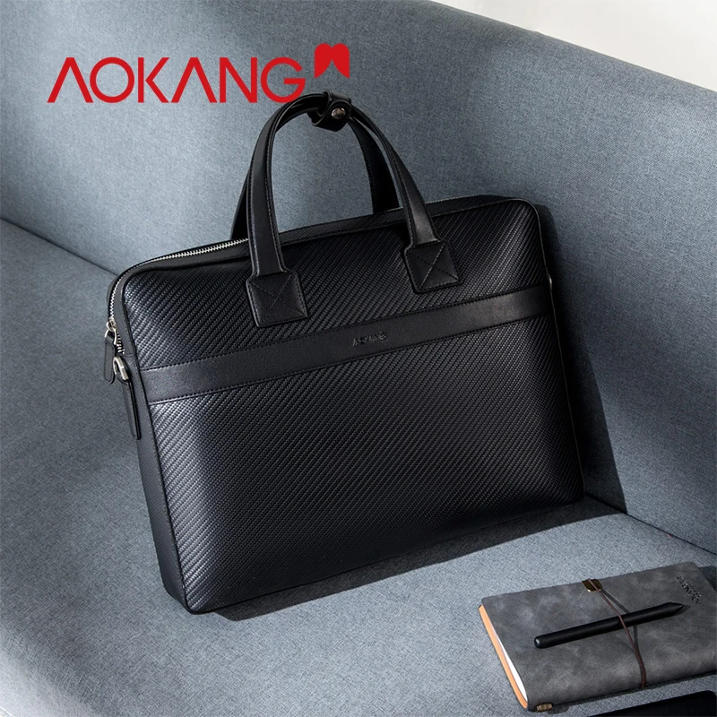 Мужской кожаный портфель Aokang повседневная брендовая деловая сумка для ноутбука