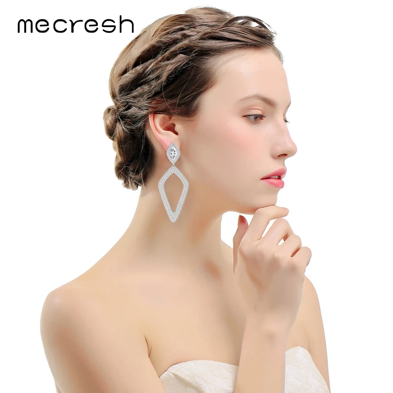 

Mecresh Simple Geometric 2 Colors Long CZ Piercing Earrings for Women Trendy Drop Bridal Pendientes 2022 Wedding Jewelry MEH1119