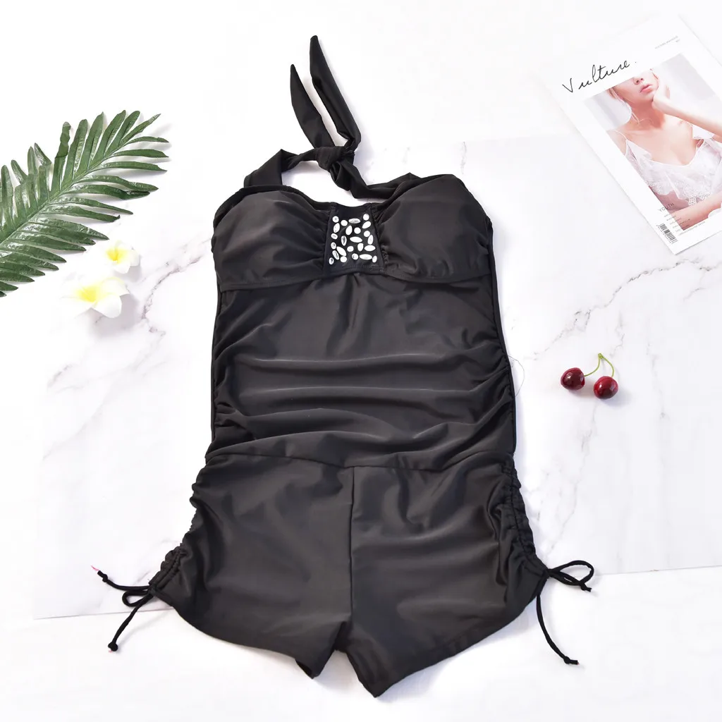 Badpak Dames, сдельный купальник, Одноцветный купальник с бретелькой через шею, с шортами, монокини,, с подкладкой, с открытой спиной, купальники для женщин, для пляжа# G30