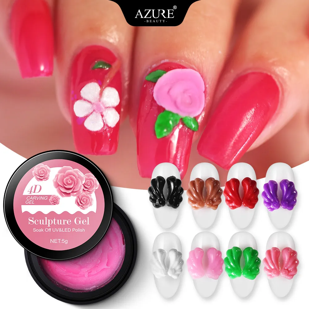 УФ гель для ногтей Azure Beauty 4D с узорчатыми цветами отмачиваемый 4d лак светодиодный