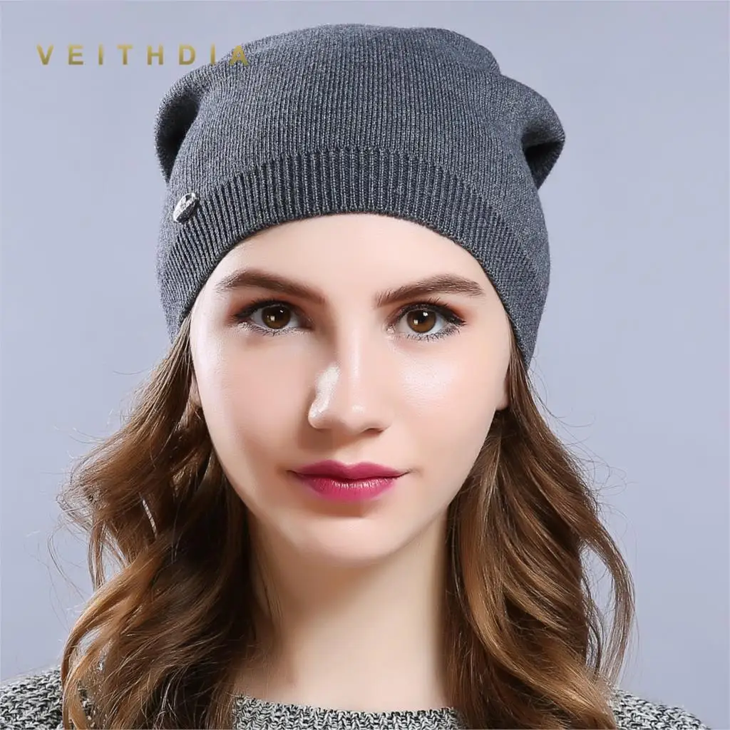 Женские вязаные шапки VEITHDIA Повседневные из шерсти высокого качества на осень и