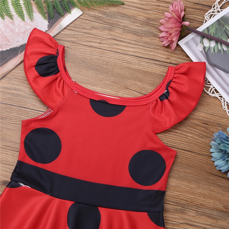 Children Girls Cosplay Red Dress Kids Polka Dots A-Line Birthday Party Halloween Costume Fancy Dress-Up | Детская одежда и обувь