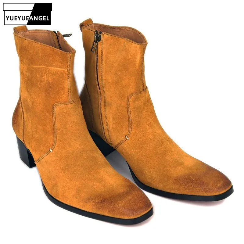 Ботинки из натуральной кожи на высоком каблуке размера плюс 46 мужские модные