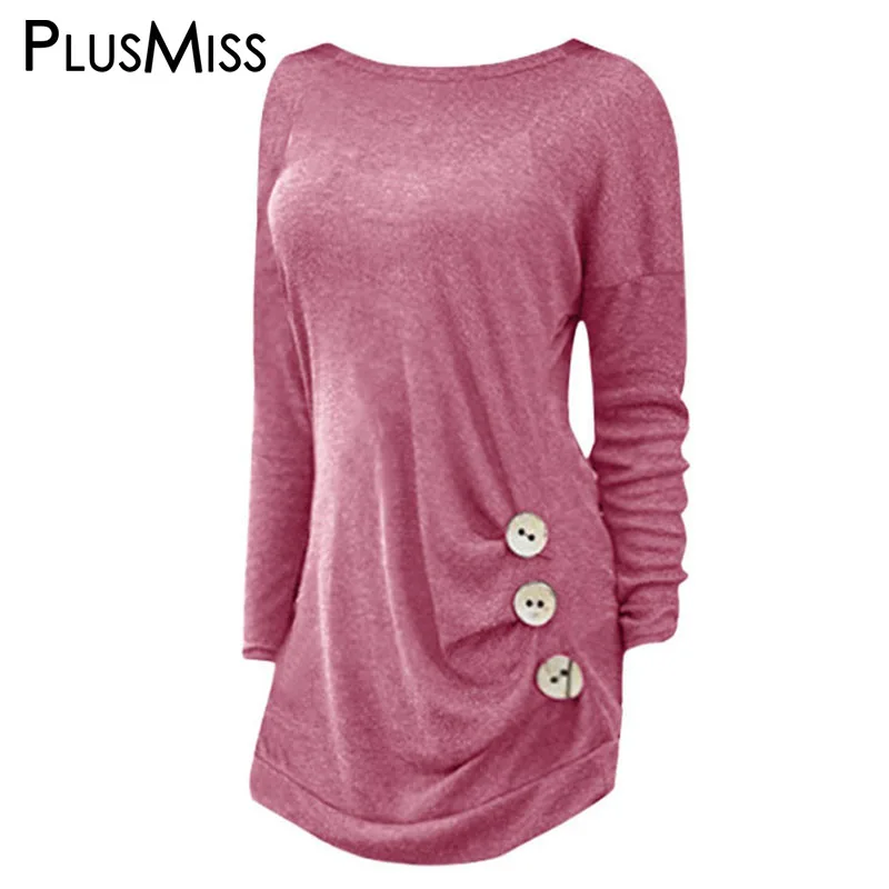 PlusMiss размера плюс 5XL боковой кнопки для девочек свободные футболки с длинным