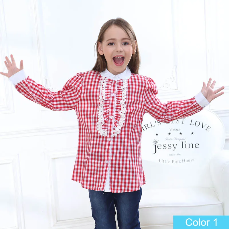Новинка 5-13 лет хлопковые рубашки для девочек осень и весна блуза с длинными рукавами 2 цветов топы для детей брендовые - Цвет: color 1