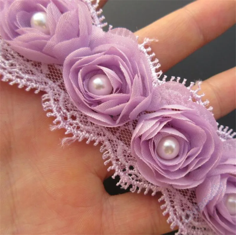 Вышитая лента из шифона с цветами роз и жемчугом вышитая тесьма для шитья ручная