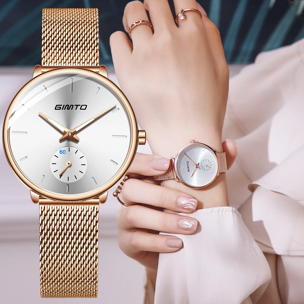 Женские часы GIMTO повседневные водонепроницаемые кварцевые из розового золота