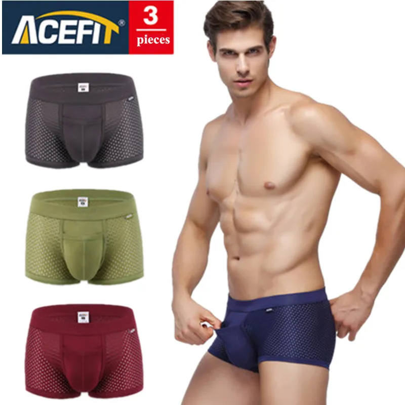 Бренд Acefit мужское нижнее белье модал шелк сетка мужские боксеры однотонные