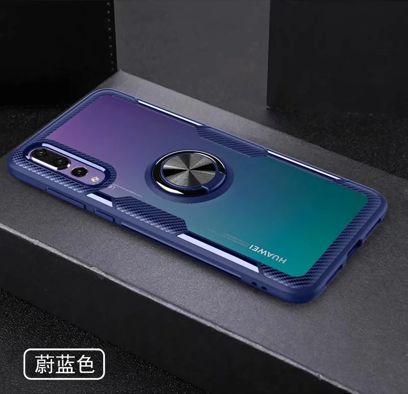 Чехол для Huawei P20 P30 Pro P40 lite Прозрачный ударопрочный чехол с кольцом на палец