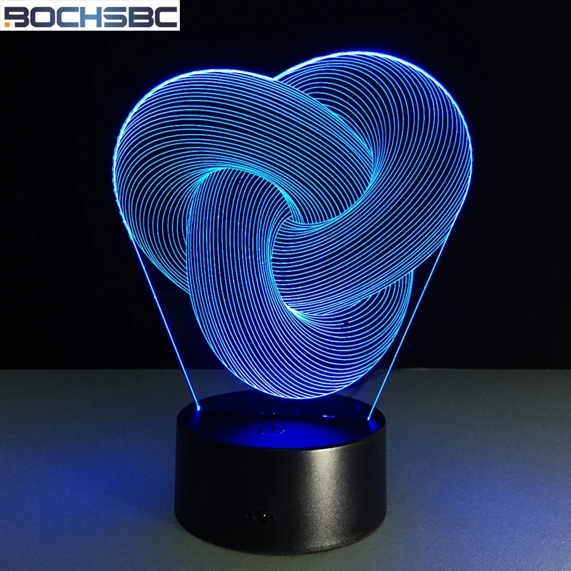 

3D LED Abstract Graphics Night Light for Kids Gift 7 Color Touch Changing Acrylic Bedside Decor Table Lamp for Valentine's Day