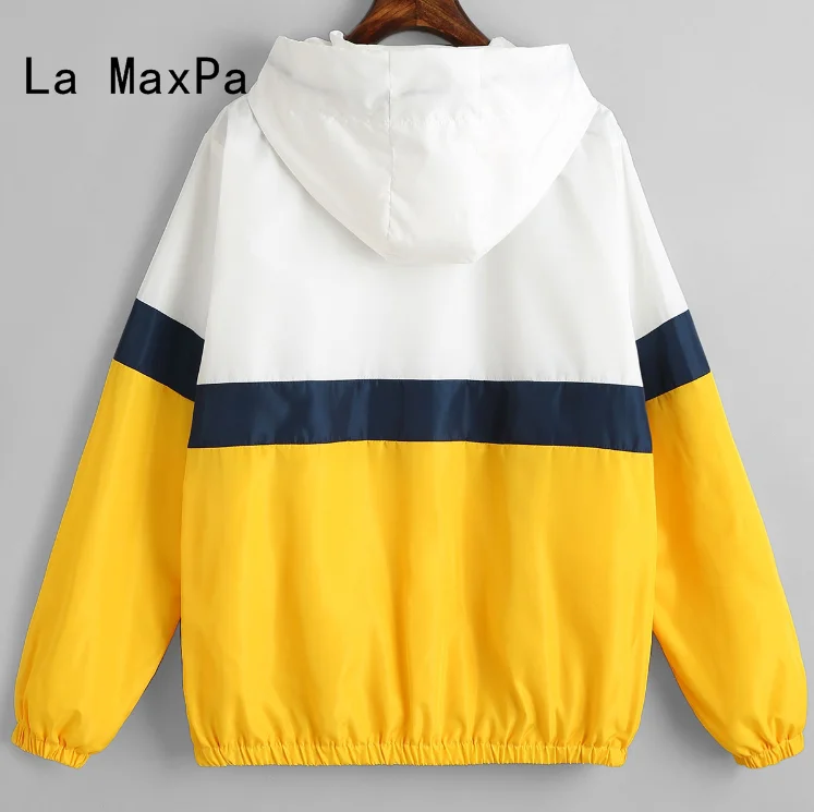 2018 Новый Цвет блок эластичной резинкой на талии куртка модная разноцветная