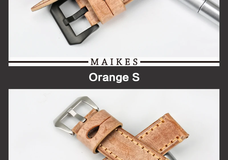 MAIKES 22 мм/24 мм ремешки в винтажном стиле orange кожаный ремешок для часов аксессуары Италии из сыромятной кожи для Часы Panerai ремешок