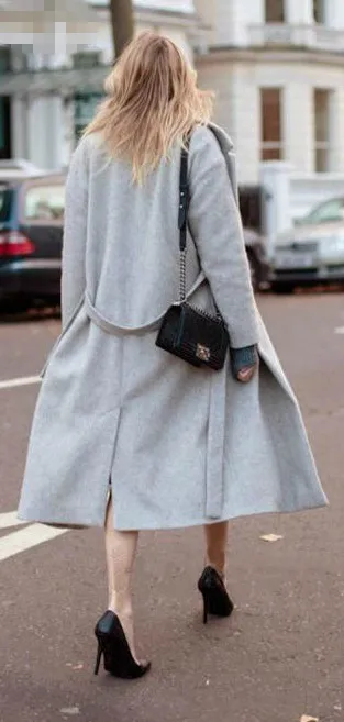 Новинка 2018 зимнее женское дизайнерское серое шерстяное пальто в голливудском