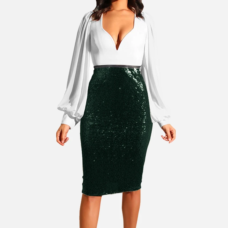 Dark Green Для женщин блестками облегающая юбка черного и золотого цвета Офисные женские туфли Высокая талия на подкладке миди юбка-карандаш для женщин летние однотонные Шорты плавки женский - Цвет: Dark Green