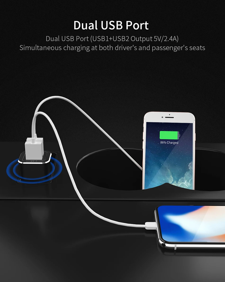 Essager двойной Переходник USB для зарядки в машине Led 2.4A Быстрая зарядка автомобиля USB зарядка для iPhone samsung Xiaomi Мобильный телефон зарядка в авто