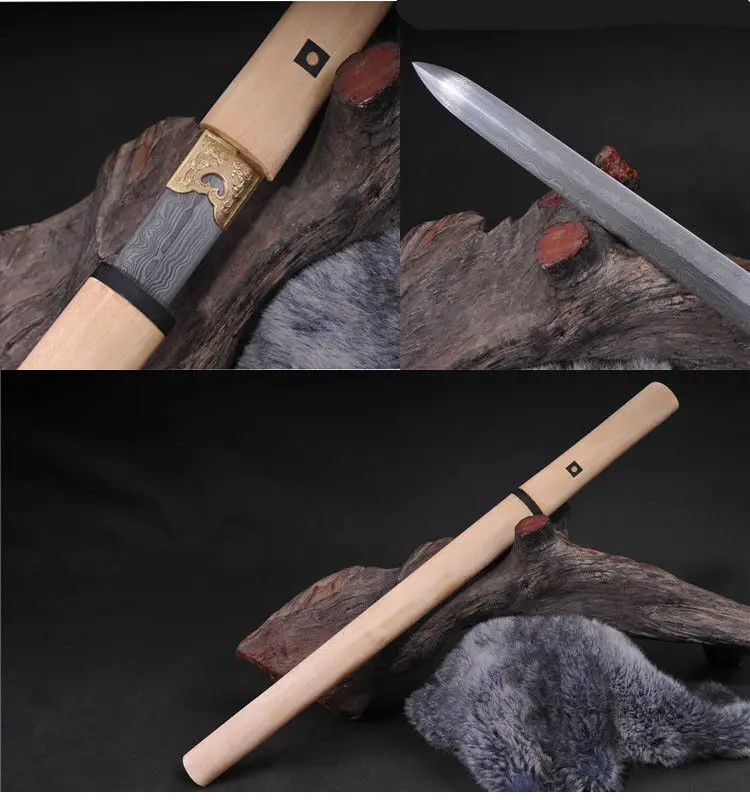 Дамасский складной меч из белой древесины лезвие стали ручной работы японский